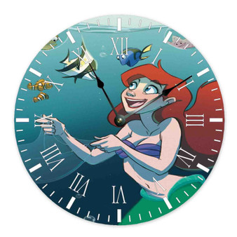 Finding Dory Ariel The Little Mermaid Custom Wall Clock Round Non-ticking Wooden