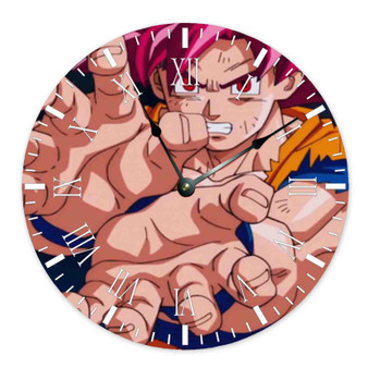 Goku Super Saiyan God Kamehameha Custom Wall Clock Round Non-ticking Wooden