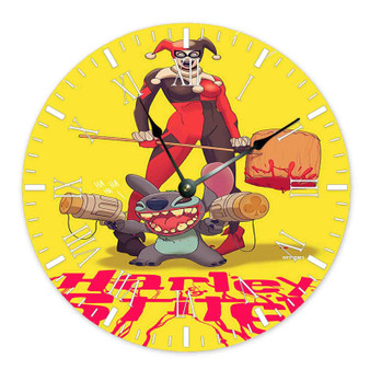 Harley Quinn and Stitch Custom Wall Clock Round Non-ticking Wooden