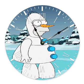 Homer Simpson Olaf Frozen Custom Wall Clock Round Non-ticking Wooden