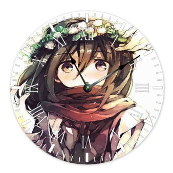 Mikasa Attack On Titan Custom Wall Clock Round Non-ticking Wooden