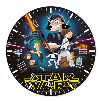 Phineas and Ferb Star Wars Custom Wall Clock Round Non-ticking Wooden