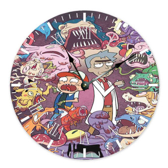 Rick and Morty with Pokemon Custom Wall Clock Round Non-ticking Wooden