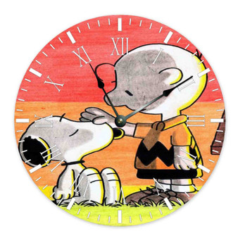Snoopy and Charlie Brown Custom Wall Clock Round Non-ticking Wooden