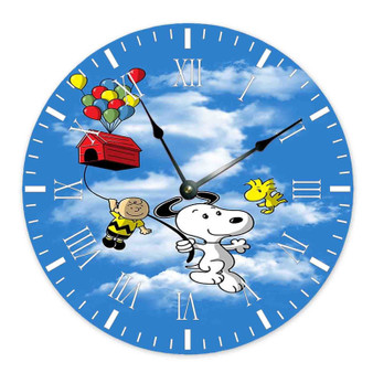 Snoopy The Peanuts Up Custom Wall Clock Round Non-ticking Wooden