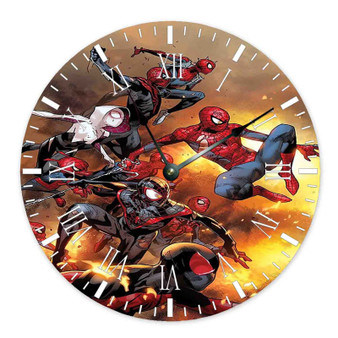 Spiderman Universe Custom Wall Clock Round Non-ticking Wooden