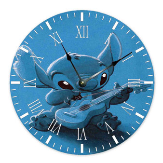 Stitch With Ukulele Custom Wall Clock Round Non-ticking Wooden