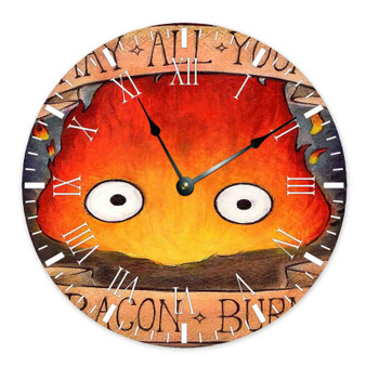 Studio Ghibli Calcifer Custom Wall Clock Round Non-ticking Wooden