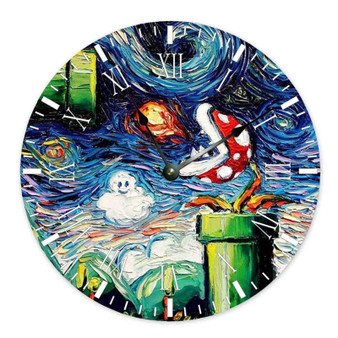 Super Mario Starry Night Custom Wall Clock Round Non-ticking Wooden