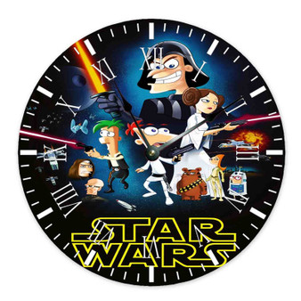 This Phineas and Ferb Star Wars Custom Wall Clock Round Non-ticking Wooden