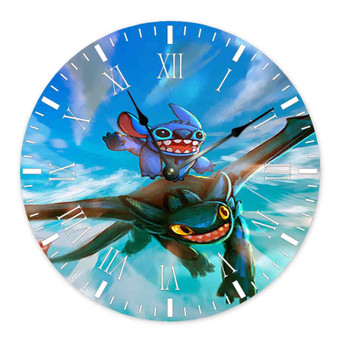 Toothless and Stitch Custom Wall Clock Round Non-ticking Wooden