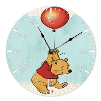 Winnie The Pooh With Ballon Disney Custom Wall Clock Round Non-ticking Wooden