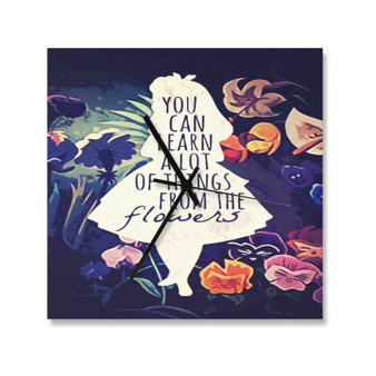 Alice in Wonderland Quotes Custom Wall Clock Square Wooden Silent Scaleless Black Pointers