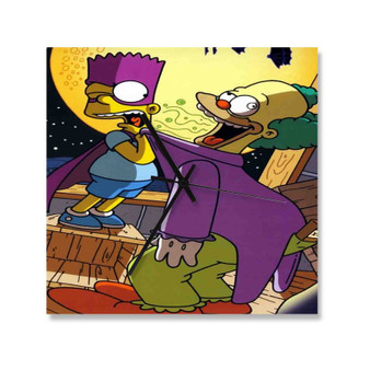 Bart And Krusty The Simpsons Custom Wall Clock Square Wooden Silent Scaleless Black Pointers