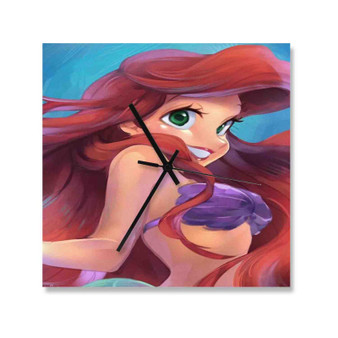 Beautiful Ariel Disney The Little Mermaid Custom Wall Clock Square Wooden Silent Scaleless Black Pointers