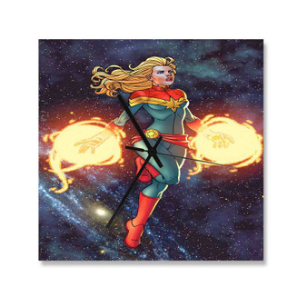 Captain Marvel Arts Custom Wall Clock Square Wooden Silent Scaleless Black Pointers