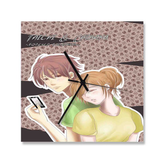 Chihayafuru Chihaya and Taichi Custom Wall Clock Square Wooden Silent Scaleless Black Pointers