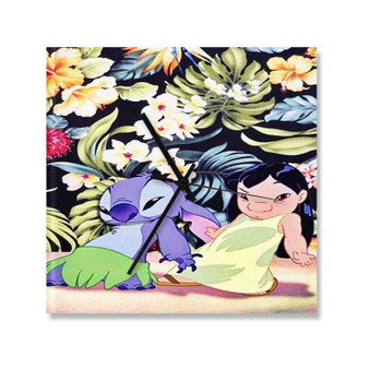 Disney Lilo and Stitch Dancing Custom Wall Clock Square Wooden Silent Scaleless Black Pointers
