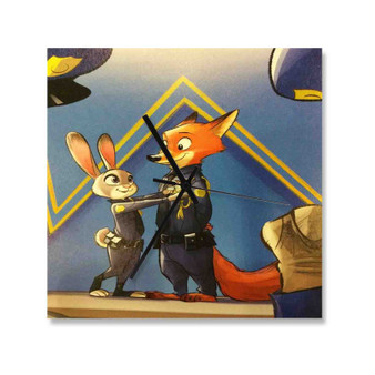 Disney Zootopia Police Custom Wall Clock Square Wooden Silent Scaleless Black Pointers