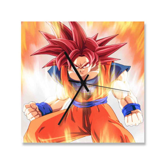 Dragon Ball Z Goku Super Saiyan God Custom Wall Clock Square Wooden Silent Scaleless Black Pointers