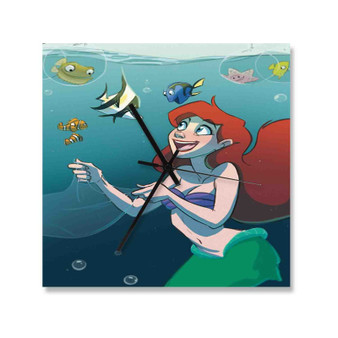 Finding Dory Ariel The Little Mermaid Custom Wall Clock Square Wooden Silent Scaleless Black Pointers