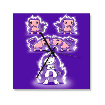 Fusion of Pok mon Mewtwo Custom Wall Clock Square Wooden Silent Scaleless Black Pointers
