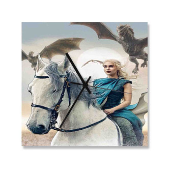 Game of Thrones Daenerys Custom Wall Clock Square Wooden Silent Scaleless Black Pointers