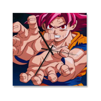 Goku Super Saiyan God Kamehameha Custom Wall Clock Square Wooden Silent Scaleless Black Pointers