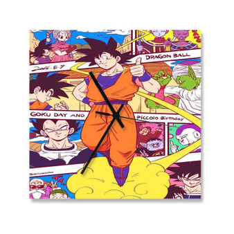 Goku With Kintoun Dragon Ball Z Custom Wall Clock Square Wooden Silent Scaleless Black Pointers