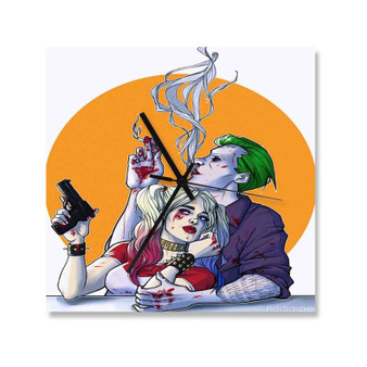 Joker Harley Quinn Custom Wall Clock Square Wooden Silent Scaleless Black Pointers