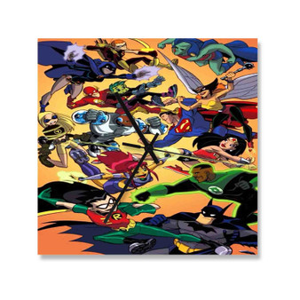 Justice League vs Teen Titans Custom Wall Clock Square Wooden Silent Scaleless Black Pointers
