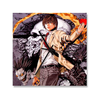 Light Yagami Death Note Custom Wall Clock Square Wooden Silent Scaleless Black Pointers