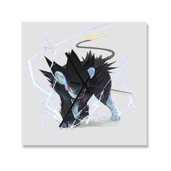 Luxray Pokemon Custom Wall Clock Square Wooden Silent Scaleless Black Pointers