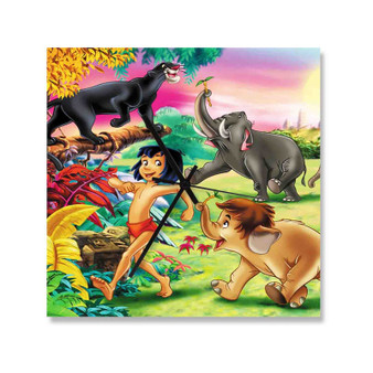 Mowgli and His Friends Custom Wall Clock Square Wooden Silent Scaleless Black Pointers