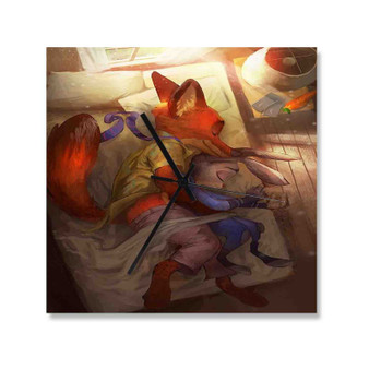 Nick Wilde and Judy Hopps Zootopia Sleeping Custom Wall Clock Square Wooden Silent Scaleless Black Pointers