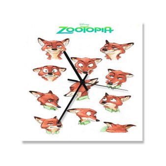 Nick Wilde Face Collage Zootopia Custom Wall Clock Square Wooden Silent Scaleless Black Pointers