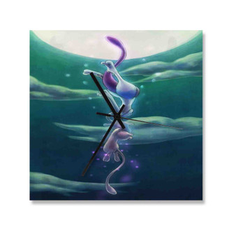 Pok mon Mewtwo Custom Wall Clock Square Wooden Silent Scaleless Black Pointers