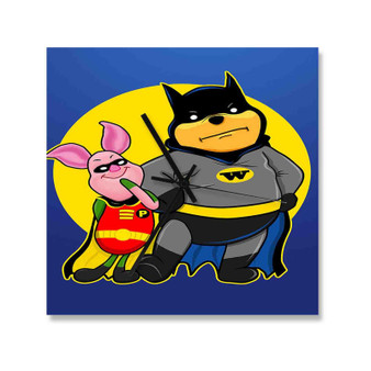 Pooh and Piglet Batman Robin Custom Wall Clock Square Wooden Silent Scaleless Black Pointers