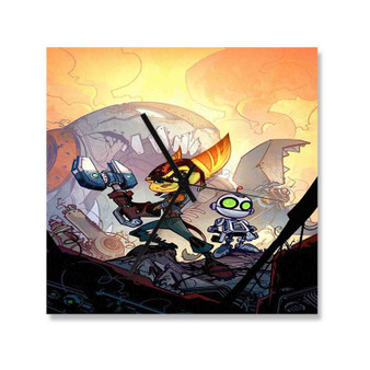 Ratchet and Clank Product Custom Wall Clock Square Wooden Silent Scaleless Black Pointers