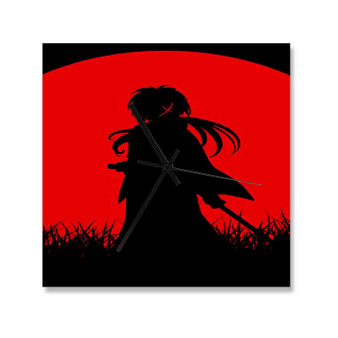 Red Moon Samurai X Rurouni Kenshin Custom Wall Clock Square Wooden Silent Scaleless Black Pointers