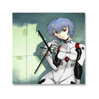 Rei Ayanami Evangelion Custom Wall Clock Square Wooden Silent Scaleless Black Pointers