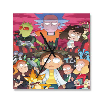 Rick and Morty City Custom Wall Clock Square Wooden Silent Scaleless Black Pointers