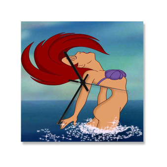 Sexy Ariel The Little Mermaid Disney Custom Wall Clock Square Wooden Silent Scaleless Black Pointers