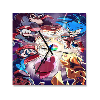 Smash Bros Custom Wall Clock Square Wooden Silent Scaleless Black Pointers