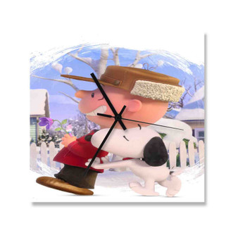 Snoopy and Charlie Brown The Peanuts Movie Custom Wall Clock Square Wooden Silent Scaleless Black Pointers