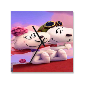 Snoopy Meet Fifi Custom Wall Clock Square Wooden Silent Scaleless Black Pointers