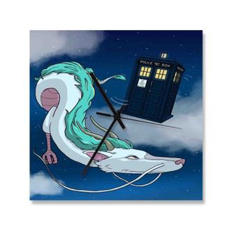 Spirited Away Doctor Who Police Box Custom Wall Clock Square Wooden Silent Scaleless Black Pointers