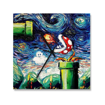 Super Mario Starry Night Custom Wall Clock Square Wooden Silent Scaleless Black Pointers