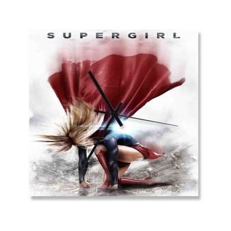 Supergirl Arts Custom Wall Clock Square Wooden Silent Scaleless Black Pointers