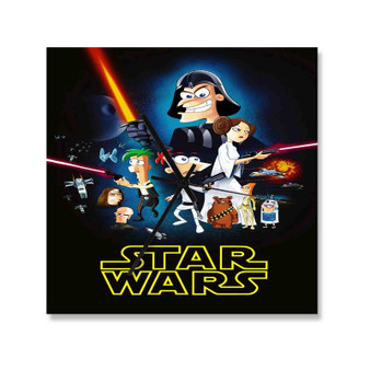 This Phineas and Ferb Star Wars Custom Wall Clock Square Wooden Silent Scaleless Black Pointers